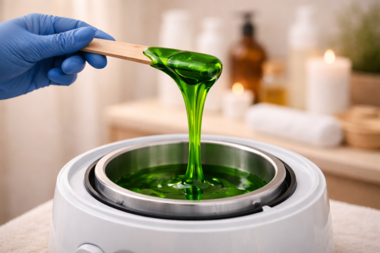 Professional waxing studio demonstrating specialty wax service in a modern beauty environment